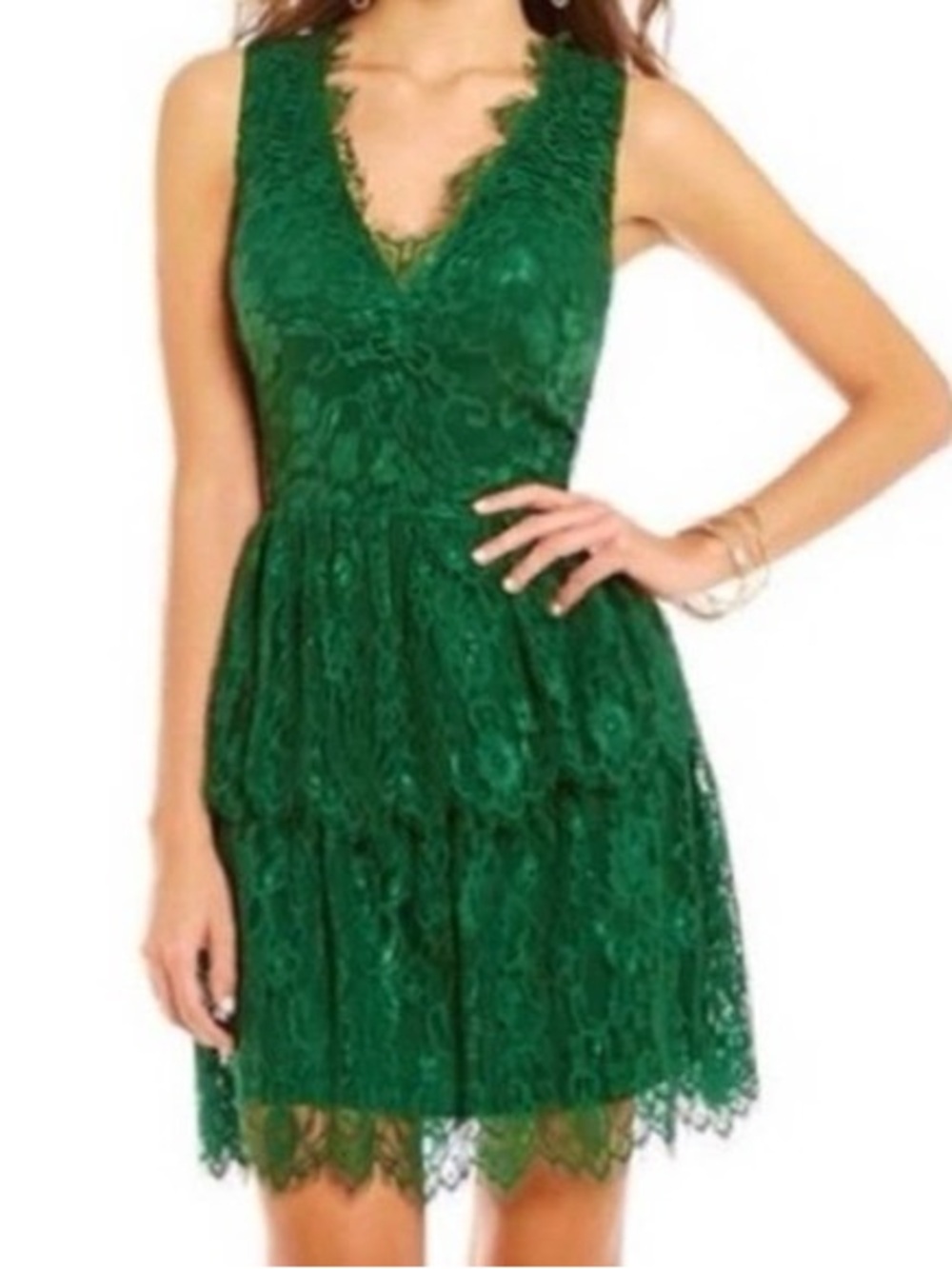 Gianni Bini Emerald Green “Bella” Lace Tiered Cocktail Dress Size 10 NWT